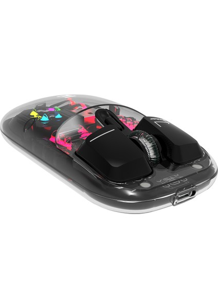 SM-BT89 Opal Şarj Edilebilir Sessiz Siyah Transparan Rgb 2in1 2bt ve 2.4ghz Kablosuz Mouse