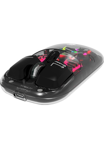 SM-BT89 Opal Şarj Edilebilir Sessiz Siyah Transparan Rgb 2in1 2bt ve 2.4ghz Kablosuz Mouse