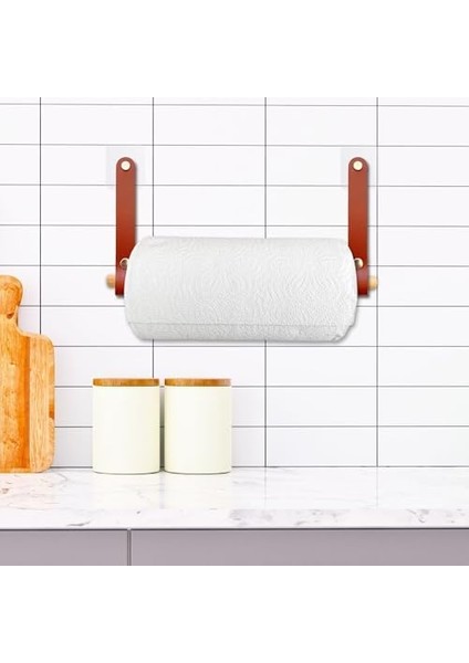 Yapışkanlı Ahşap & Deri Tuvalet Kağıtlığı | Banyo Kağıt Havluluk, Havlu Peçetelik | Wc Kağıtlık, Dolap Altı Kağıt Havlu Askısı (Siyah & Kahve, 2' Li Set [kağıt Havluluk & Tuvalet Kağıtlığı])