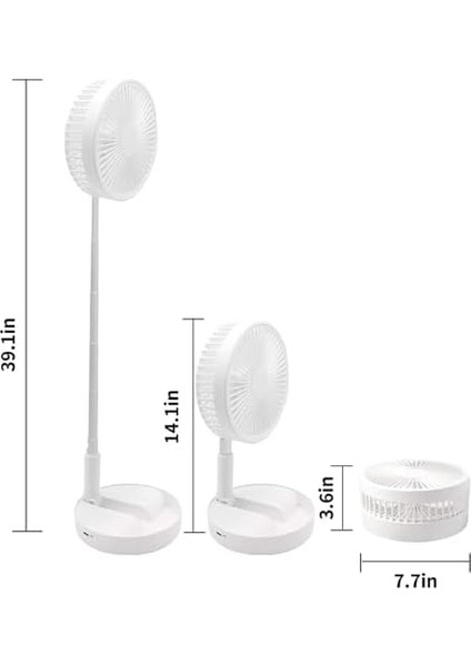 4 Modlu Şarjlı Katlanabilir Yükseltilebilir Taşınabilir Teleskopik Fan Vantilatör Ön Kapak Çıkabilir Pervane Yıkanabilir Minimal Ses Seviyesi Serinletici Portatif Masa Vantilatörü (Beyaz)