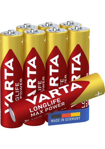 Longlife Max Power Aaa Ince Kalem LR03 Pil (8'li Paket) Yüksek Performanslı Alkalin Piller - Almanya'da Üretilmiştir -