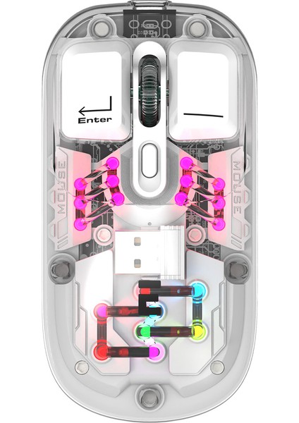 SM-BT89 Opal Şarj Edilebilir Sessiz Beyaz Transparan Rgb 2in1 2bt ve 2.4ghz Kablosuz Mouse