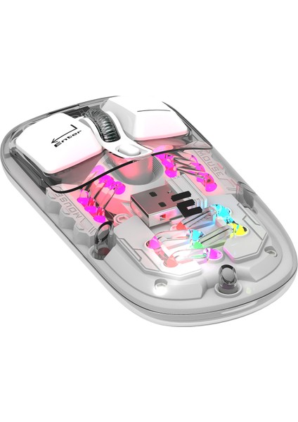 SM-BT89 Opal Şarj Edilebilir Sessiz Beyaz Transparan Rgb 2in1 2bt ve 2.4ghz Kablosuz Mouse