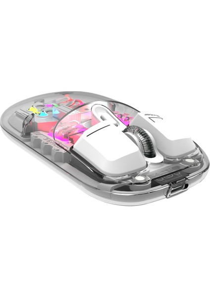SM-BT89 Opal Şarj Edilebilir Sessiz Beyaz Transparan Rgb 2in1 2bt ve 2.4ghz Kablosuz Mouse