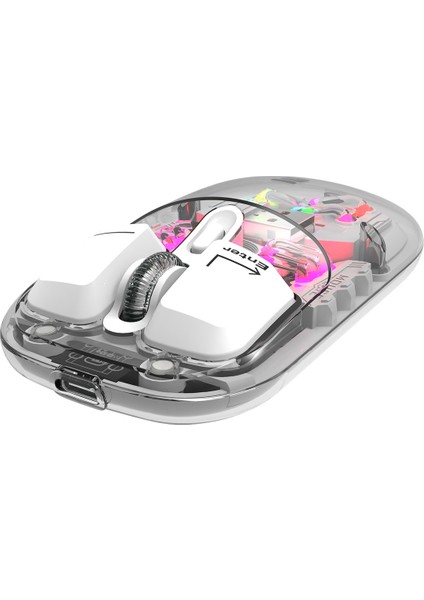 SM-BT89 Opal Şarj Edilebilir Sessiz Beyaz Transparan Rgb 2in1 2bt ve 2.4ghz Kablosuz Mouse