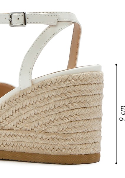 Kadın Beyaz Bilekten Tokalı Dolgu Topuklu Espadril Sandalet 25SFE482318 fiyatları