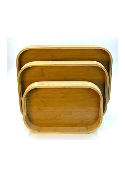 Bambu 3'lü Tepsi Seti - Sunum, Çay ve Servis Tepsisi, Doğal Bambu Ahşap Tepsi Takımı, Şık ve Dayanıklı Tasarım, Mutfak ve Sofralar Için Estetik Sunum Tepsisi (Dikdörtgen) fiyatları