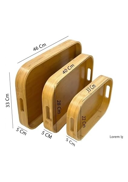Bambu 3'lü Tepsi Seti - Sunum, Çay ve Servis Tepsisi, Doğal Bambu Ahşap Tepsi Takımı, Şık ve Dayanıklı Tasarım, Mutfak ve Sofralar Için Estetik Sunum Tepsisi (Dikdörtgen) modelleri