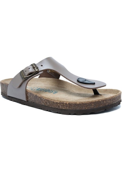 K8871DK Kifidis Soft Step Kadın Parmak Arası Deri Mantar Terlik 36-41 Koyu Vizon Deri