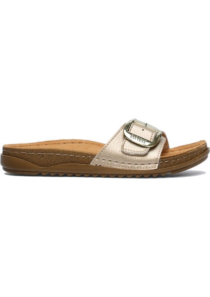 SIB213610 Kifidis-Natura Kadın Anatomik Deri Terlik 36-41 Altın/gold