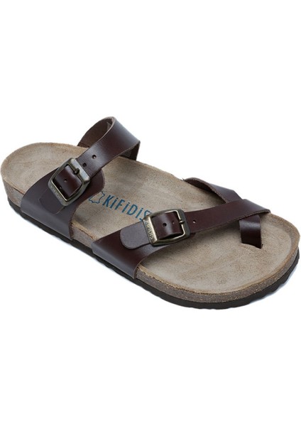 K10261DK Kifidis Soft Step Kadın Deri Mantar Terlik 36-41 Koyu Kahve Deri