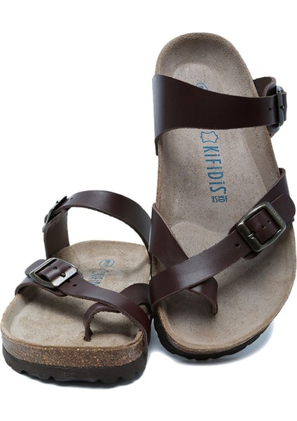 K10261DK Kifidis Soft Step Kadın Deri Mantar Terlik 36-41 Koyu Kahve Deri