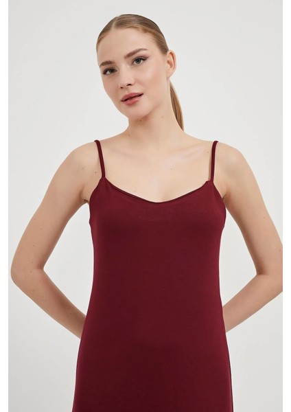 Kadın Bordo Ip Askılı Midi Boy Modal Kumaş Elbise