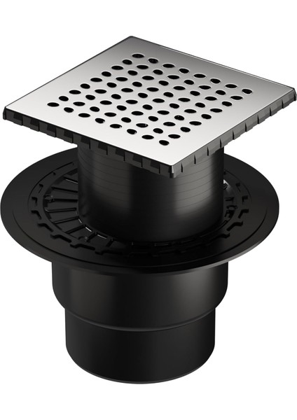 V-Flow Kare 5607288 Yalıtımlı Duş Kanalı, Alttan Çıkışlı, 15X15 Cm, Dk 200 Kapak, Parlak Krom