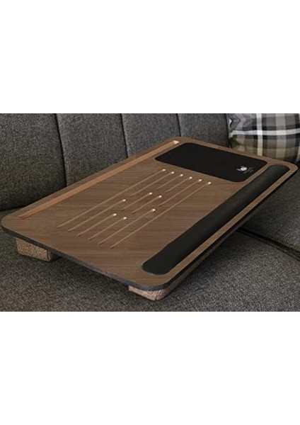 Telefon ve Tablet Bölmeli Minderli Laptop Sehpası Notebook Bilgisayar Çalışma Masası, Antik Meşe