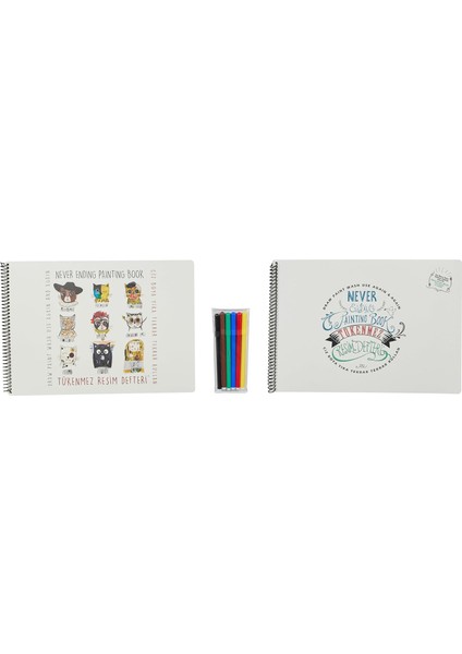 Mat Tükenmez Resim Defteri, 2'li Set & 6'lı Kalem Set