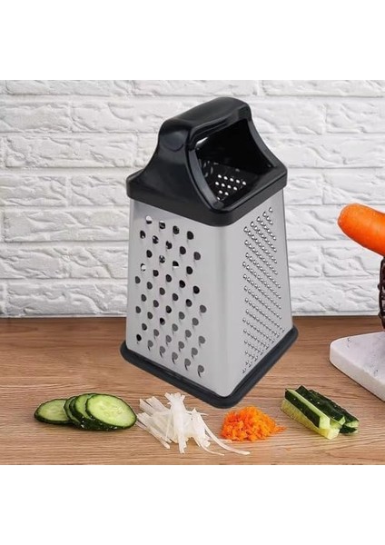 Silikon Saplı 4 Yüzeyli Kaymaz Tabanlı Paslanmaz Çelik Rende - Ergonomik Tasarım, Pratik Kullanım ve Çok Amaçlı Rendeleme Özelliği ile Mutfakta Vazgeçilmez Yardımcınız