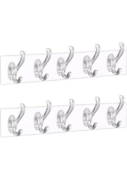 2 Adet Şeffaf Duvar Askısı 5'li Iz Bırakmayan Güçlü Yapışkanlı Askı Kapı Arkası Banyo Mutfak Düzenleyici Kanca Askılık