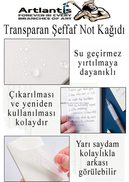 Yapışkanlı Şeffaf Not Kağıdı 50 Yaprak 2 Paket Kare Transparan Postit 75X75MM Yarı Saydam Işaretleyici Aydınger Not