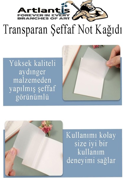 Yapışkanlı Şeffaf Not Kağıdı 50 Yaprak 2 Paket Kare Transparan Postit 75X75MM Yarı Saydam Işaretleyici Aydınger Not