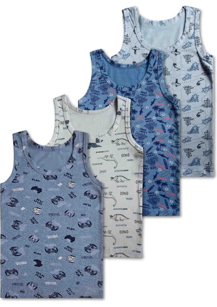 %95 Pamuklu Erkek Çocuk Likralı Penye Atlet Fanila Iç Çamaşır 4lü Set