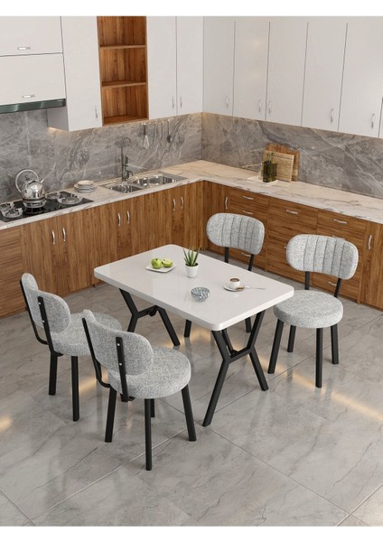 Azra 70 x 110 cm Beyaz Mutfak Masası, Mutfak Masası Takımı, Yemek Masası, 4 Açık Gri Sandalye modelleri