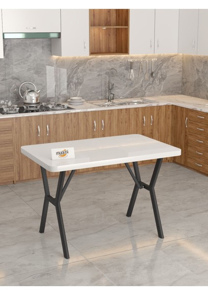 Azra 70 x 110 cm Beyaz Mutfak Masası, Mutfak Masası Takımı, Yemek Masası, 4 Açık Gri Sandalye fırsatları