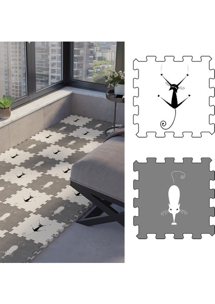 Dijital Baskılı Kedi Desenli Balkon Halısı/yapboz Halı/puzzle Halı/ Japon Halı