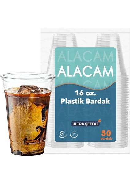 Adet] Alacam Şeffat Tek Kullanımlık Plastik Bardak, Soğuk Içecek, Limonata, Meyve Suyu, Parti Bardağı (16 Oz - 470 Ml)