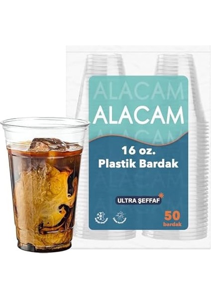 Adet] Alacam Şeffat Tek Kullanımlık Plastik Bardak, Soğuk Içecek, Limonata, Meyve Suyu, Parti Bardağı (16 Oz - 470 Ml)