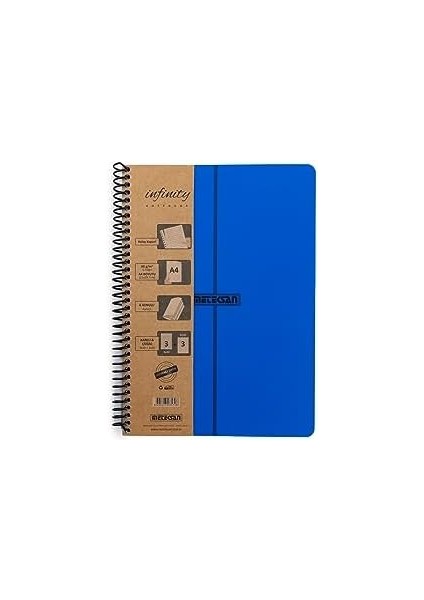 Infinity Primary Serisi, A4, 6 Konulu (3 Kareli, 3 Çizgili) 180 Yaprak Pp Kapaklı Spiralli Defter, Lacivert