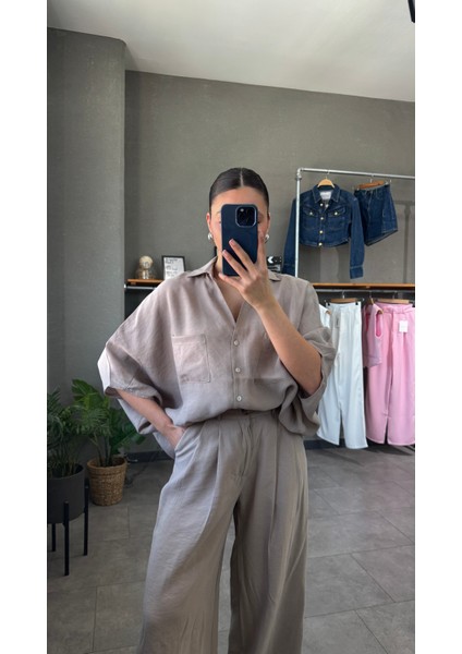 Oversize Tensel Kadın Gömlek