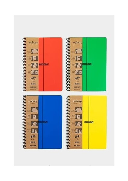 Infinity Primary Serisi, A4, 6 Konulu (3 Kareli, 3 Çizgili) 180 Yaprak Pp Kapaklı Spiralli Defter, Lacivert