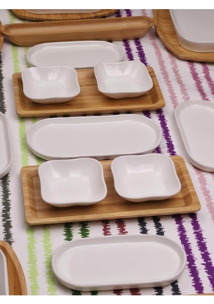 Natural Touch 6 Kişilik 25 Parça Seramik ve Bambu Kahvaltı Takımı Lüks Kahvaltılık Sunum Seti