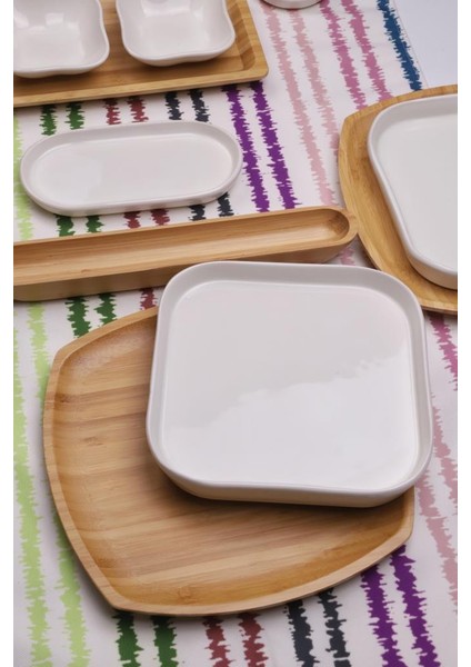 Natural Touch 6 Kişilik 25 Parça Seramik ve Bambu Kahvaltı Takımı Lüks Kahvaltılık Sunum Seti