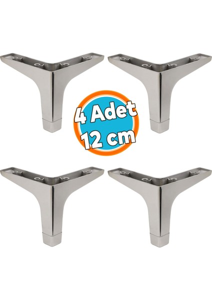 Mobilya Kanepe Sehpa Tv Ünitesi Koltuk Ayağı 12 cm Parlak Krom Baza Ayak 4 Adet