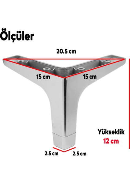 Mobilya Kanepe Sehpa Tv Ünitesi Koltuk Ayağı 12 cm Parlak Krom Baza Ayak 4 Adet modelleri