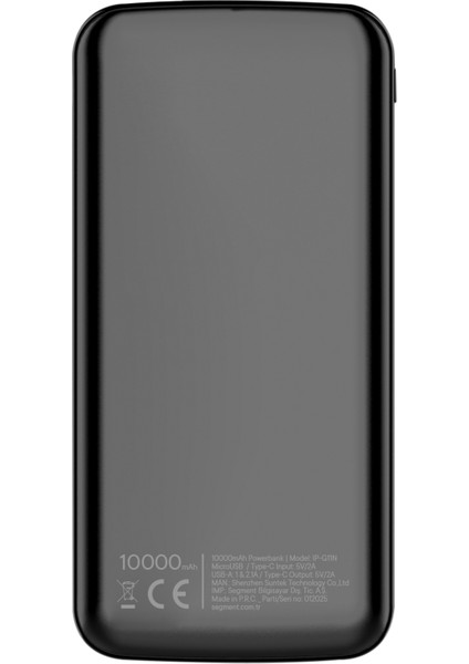 IP-G11N 10000MAH Micro+Usb+ Type-C Giriş+Çıkış Siyah Taşınabilir Pil Şarj Cihazı Powerbank