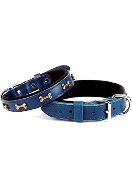 Doggie Comfort Deri Kemik Süslü Köpek Boyun Tasması Medium Mavi 2.5X37-45 cm - 1 Adet