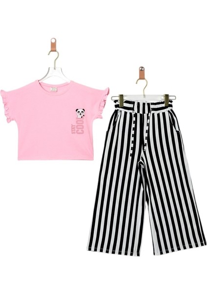 Kız Çocuk Alt/üst Takım Pantolonu Çizgili Tşörtü Pandalı 3y,4y,5y,6y Kız