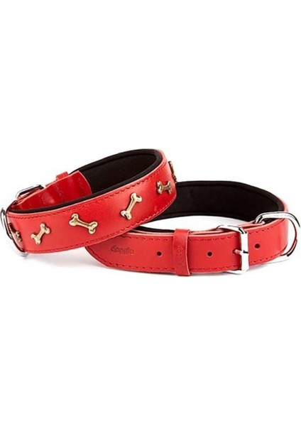 Doggie Comfort Deri Kemik Süslü Köpek Boyun Tasması Large Kırmızı 3.5 x 52-60 cm - 1 Adet