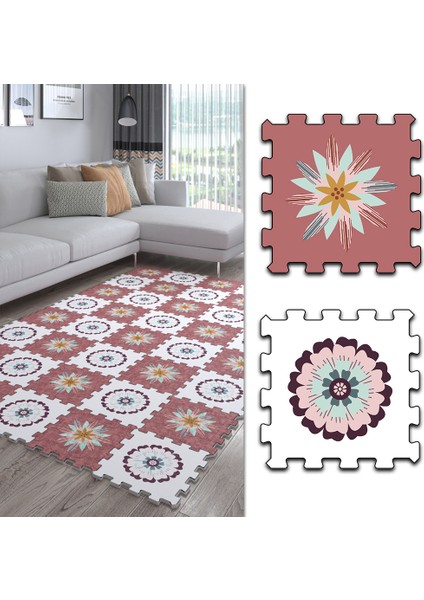 Dijital Baskılı Çiçek Desenli Mutfak-Oturma Odası-Salon Halısı/yapboz Halı/puzzle Halı/ Japon Halı
