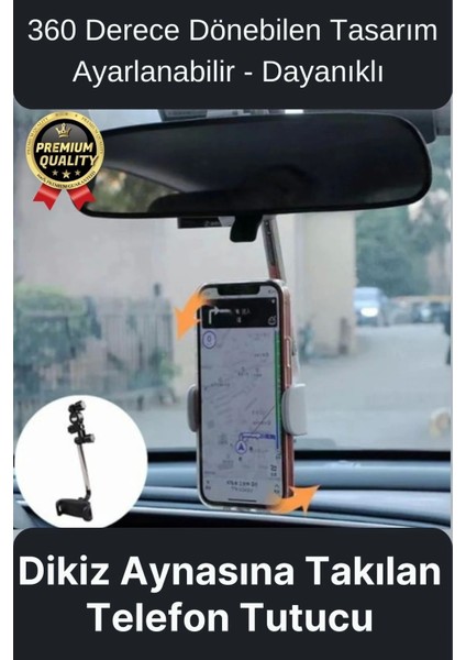 Çok Amaçlı Dayanıklı 360 Derece Dönebilen Ayarlanabilir Dikiz Aynasına Takılabilen Telefon Tutucu