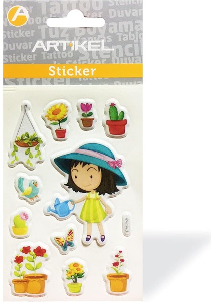 PM-968 Çiçekçi Puffy Sticker, Puffy Çıkartma 7,5X11,5 cm