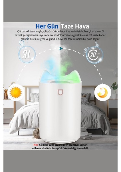 3.3 Litre Ultrasonik Hava Nemlendirici ve Aroma Difüzörü- Bebek ve Çocuk Odası Buhar Makinesi fırsatları