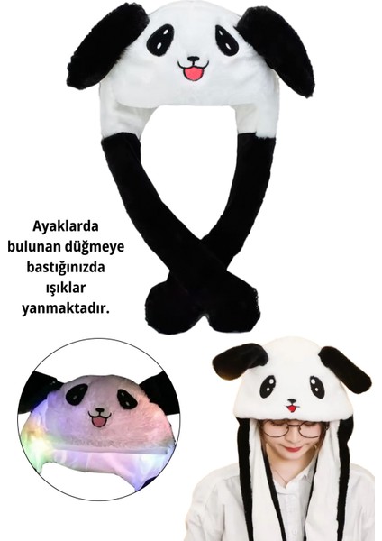 Işıklı, Hareketli Kulakları Kalkan Peluş Panda Şapka- Patili Sıkınca Kulakları Kalkar, Sevimli Tasarım fiyatları