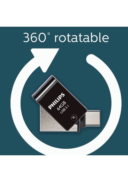 64 GB USB 3.1 & Type-C 2’si 1 Arada Çift Girişli Metal USB Bellek