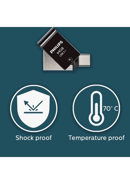 64 GB USB 3.1 & Type-C 2’si 1 Arada Çift Girişli Metal USB Bellek