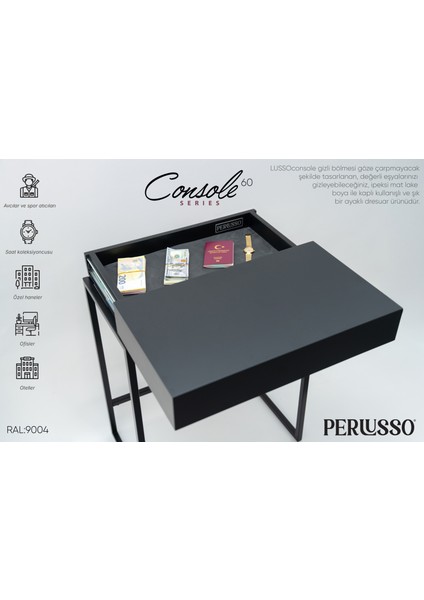 -CONSOLE60-SIYAH-LAKE Gizli Bölmeli Dresuar