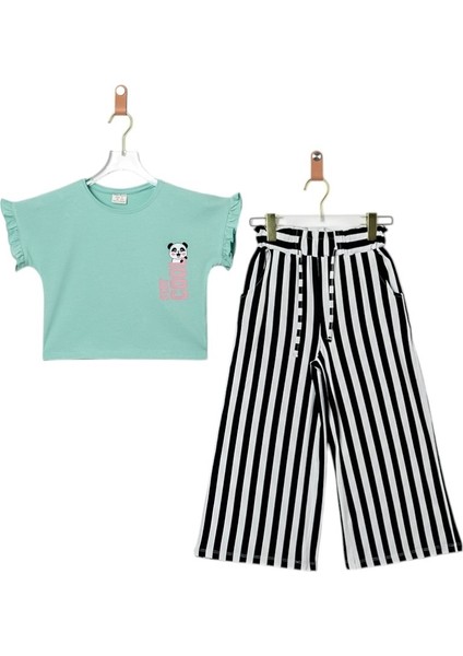 Kız Çocuk Alt/üst Takım Pantolonu Çizgili Tşörtü Pandalı 3y,4y,5y,6y Kız